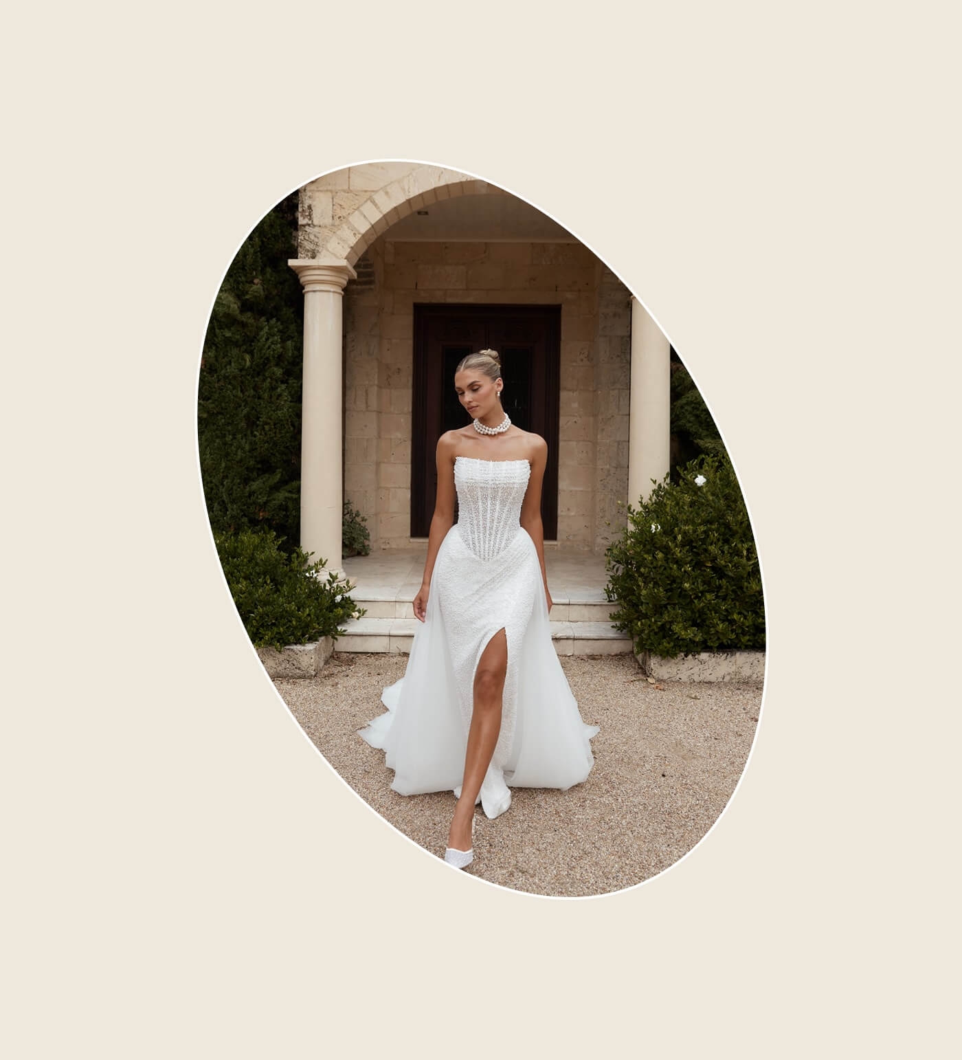 Photo of the model wearing bridal gown