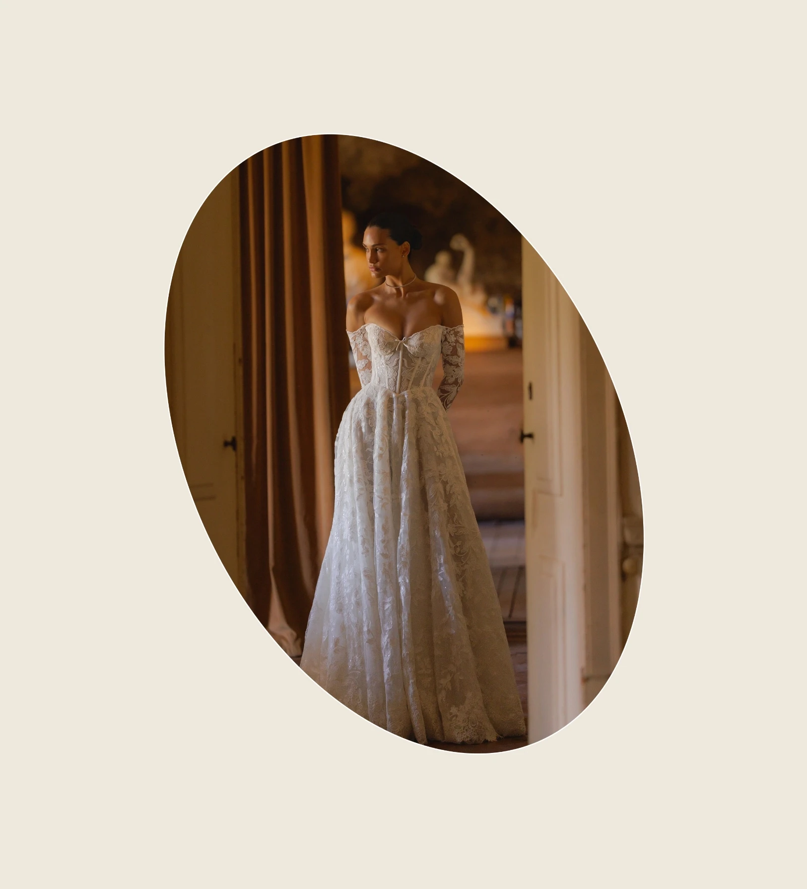 Photo of the model wearing bridal gown