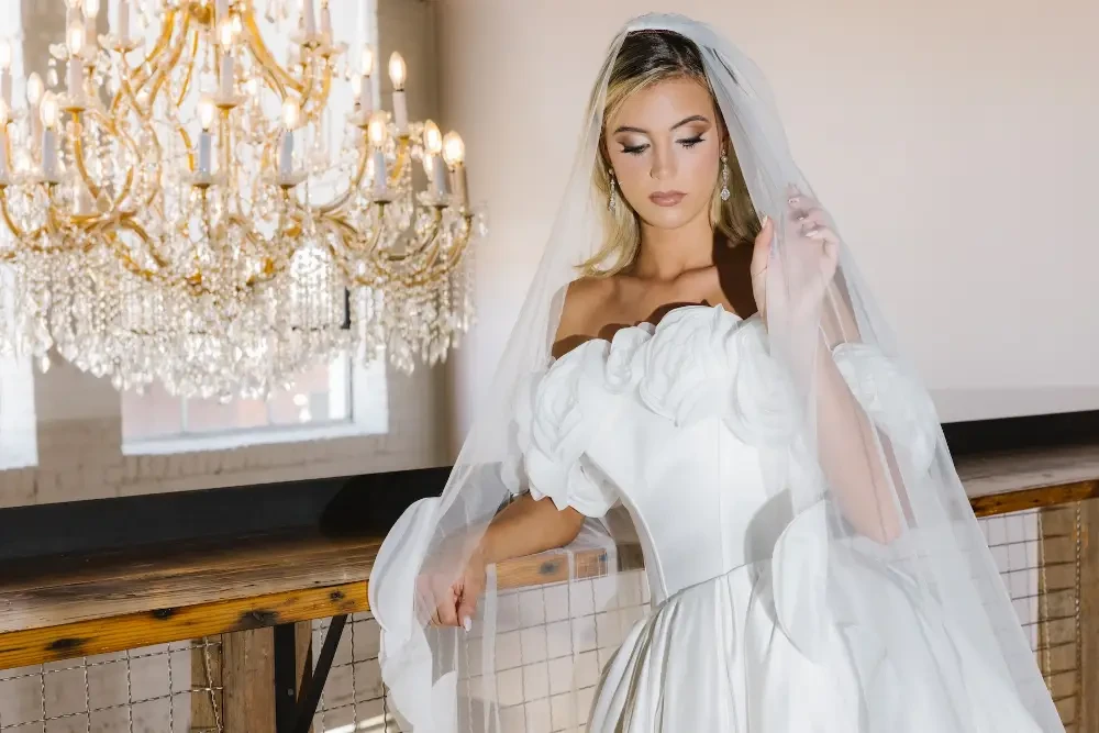 Bride wearing a designer wedding dress at The Bridal Loft in Greenville SC