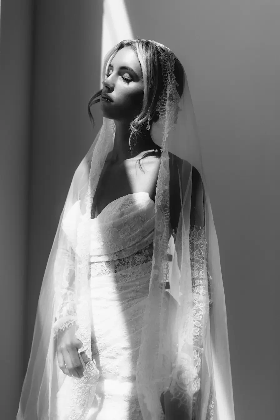 Photo of the model wearing wedding dress
